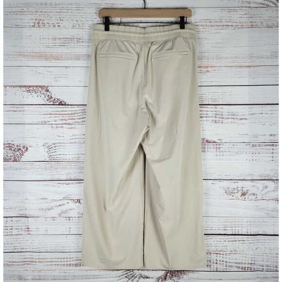 Athleta Avenue Wide Leg Crop Pants Women's 10 Beige Stretch Drawstring Pockets - Picture 8 of 12